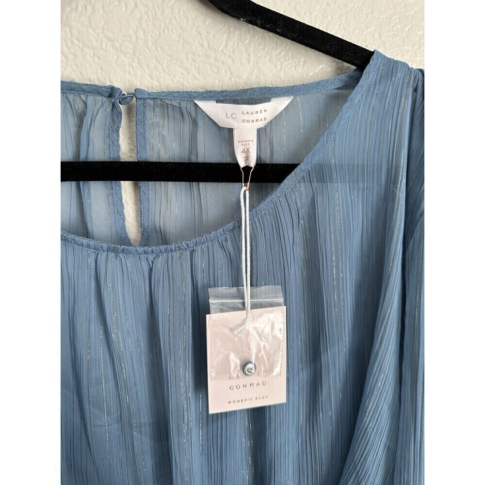 Lauren Conrad Rendez Blouse Women's Size 4x Flutter Sleeve Blue Lightweight - Picture 3 of 8